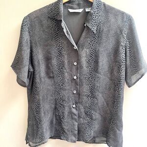 Gray Animal Print silk Button-Up Blouse size M/P
